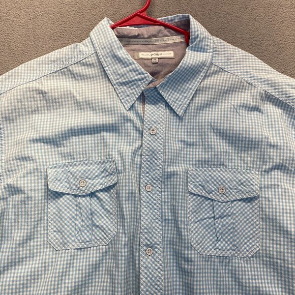 PD&C Shirt Mens Size 3X Classic Fit White Blue Print Short Sleeve,Pockets - Picture 10 of 12